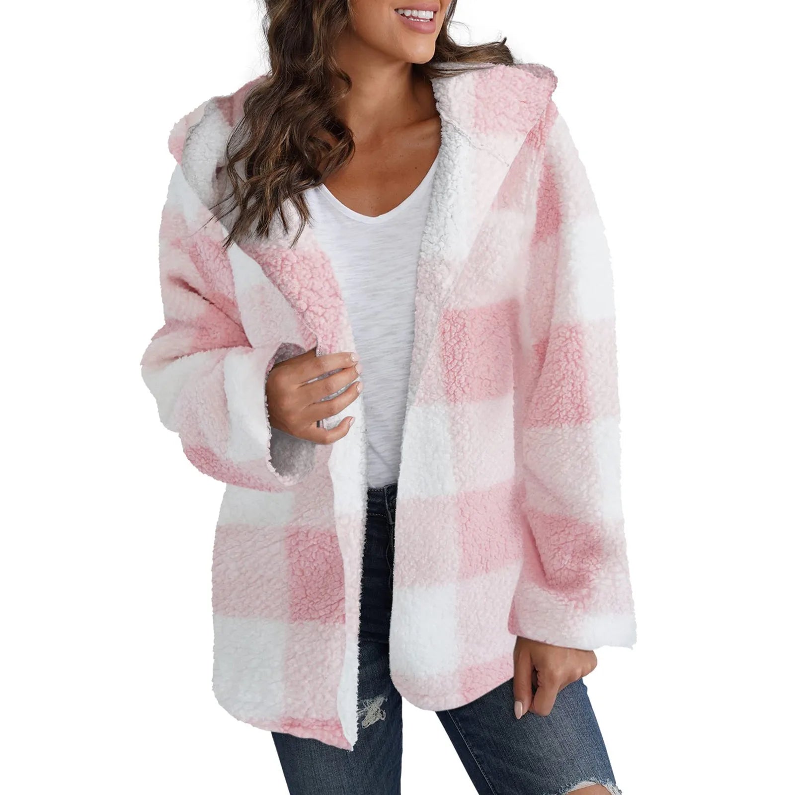 PLAID HOODED ZIPPER JACKET