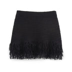 KNIT TASSEL HOLLOW-OUT SHIRT & MINI SKIRT SET SOLELII