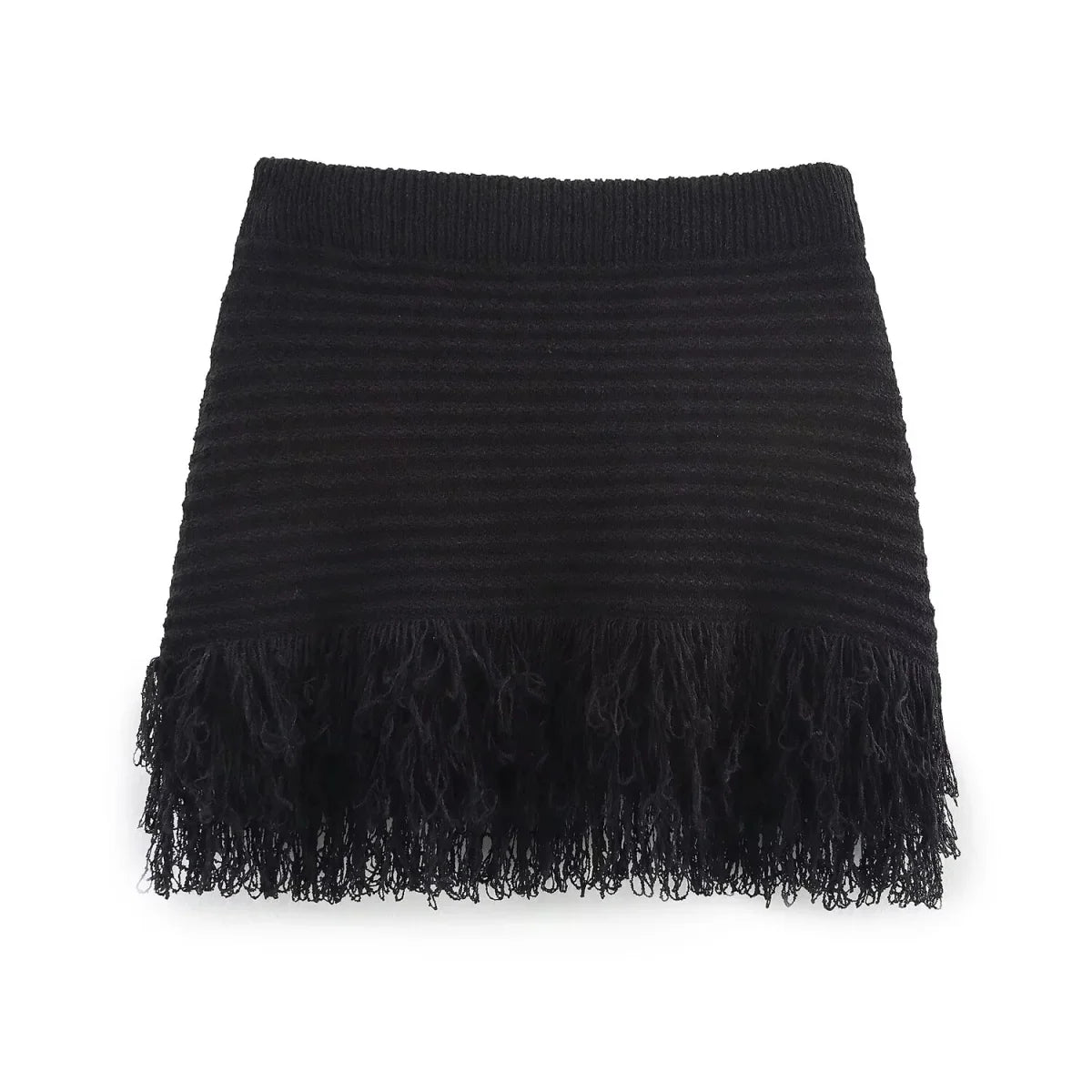 KNIT TASSEL HOLLOW-OUT SHIRT & MINI SKIRT SET