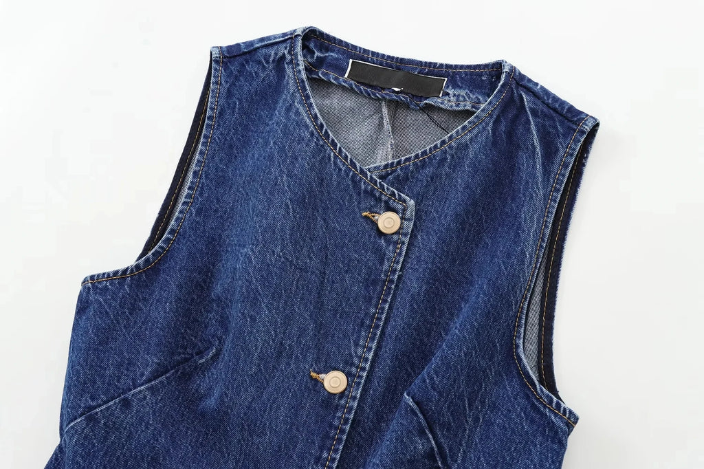 SHORT DENIM VEST WITH V-NECK