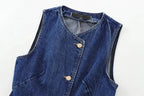 WOMEN’S BLUE DENIM CROPPED VEST Test