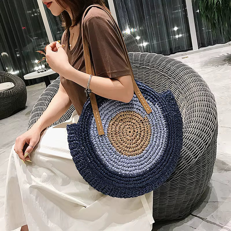 WOVEN ROUND STRAW ZIPPER BAG SOLELII