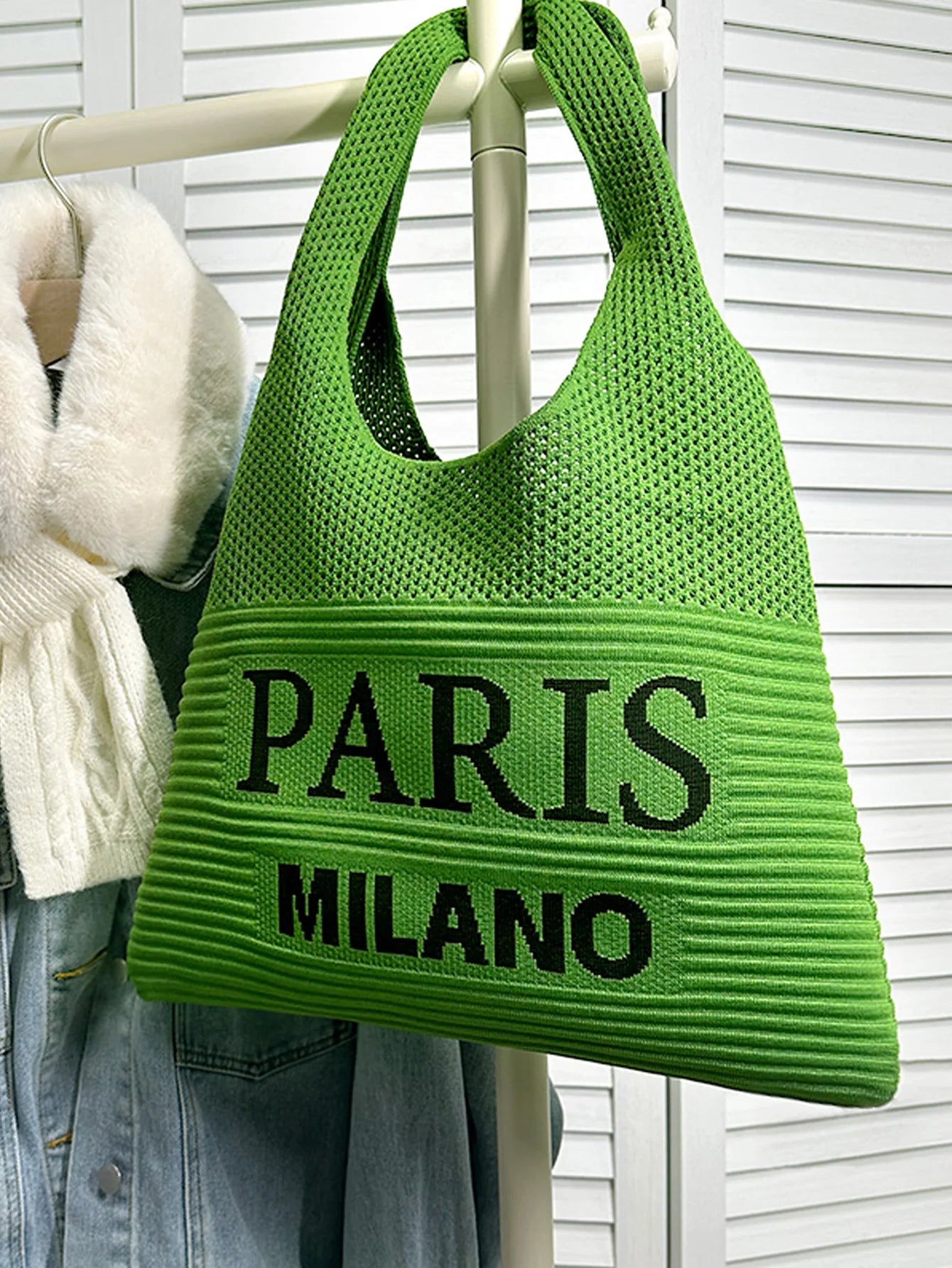 KNIT LETTER CROCHET SHOULDER BAG