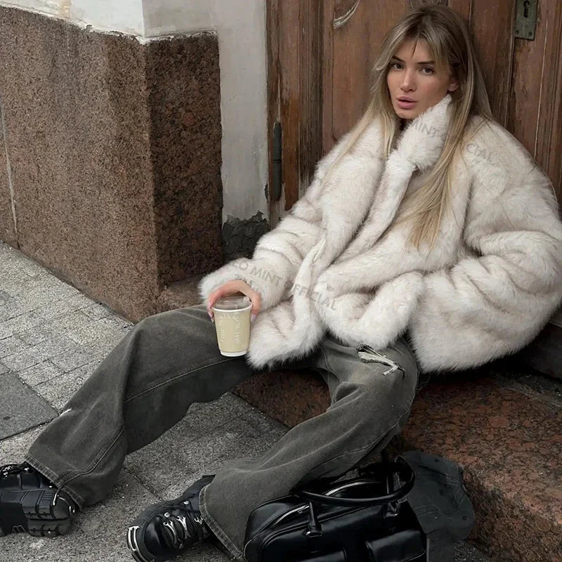LONG GRADIENT FAUX FUR COAT