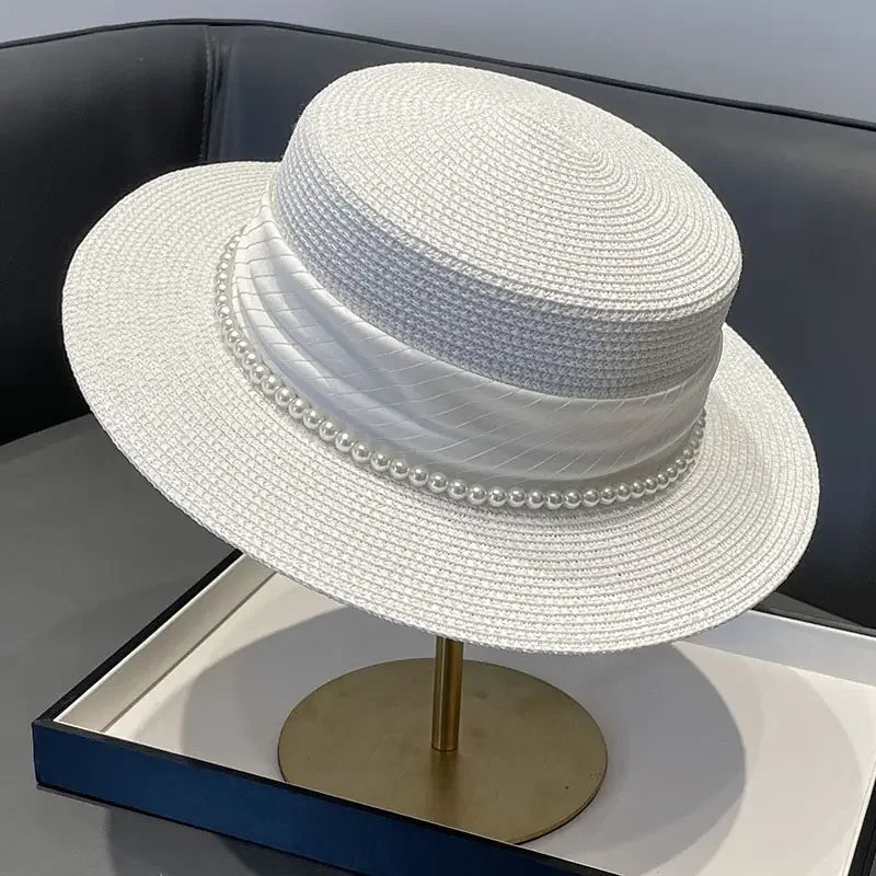 PANAMA HAT WITH PEARLS WIDE BRIM ANTI-UV