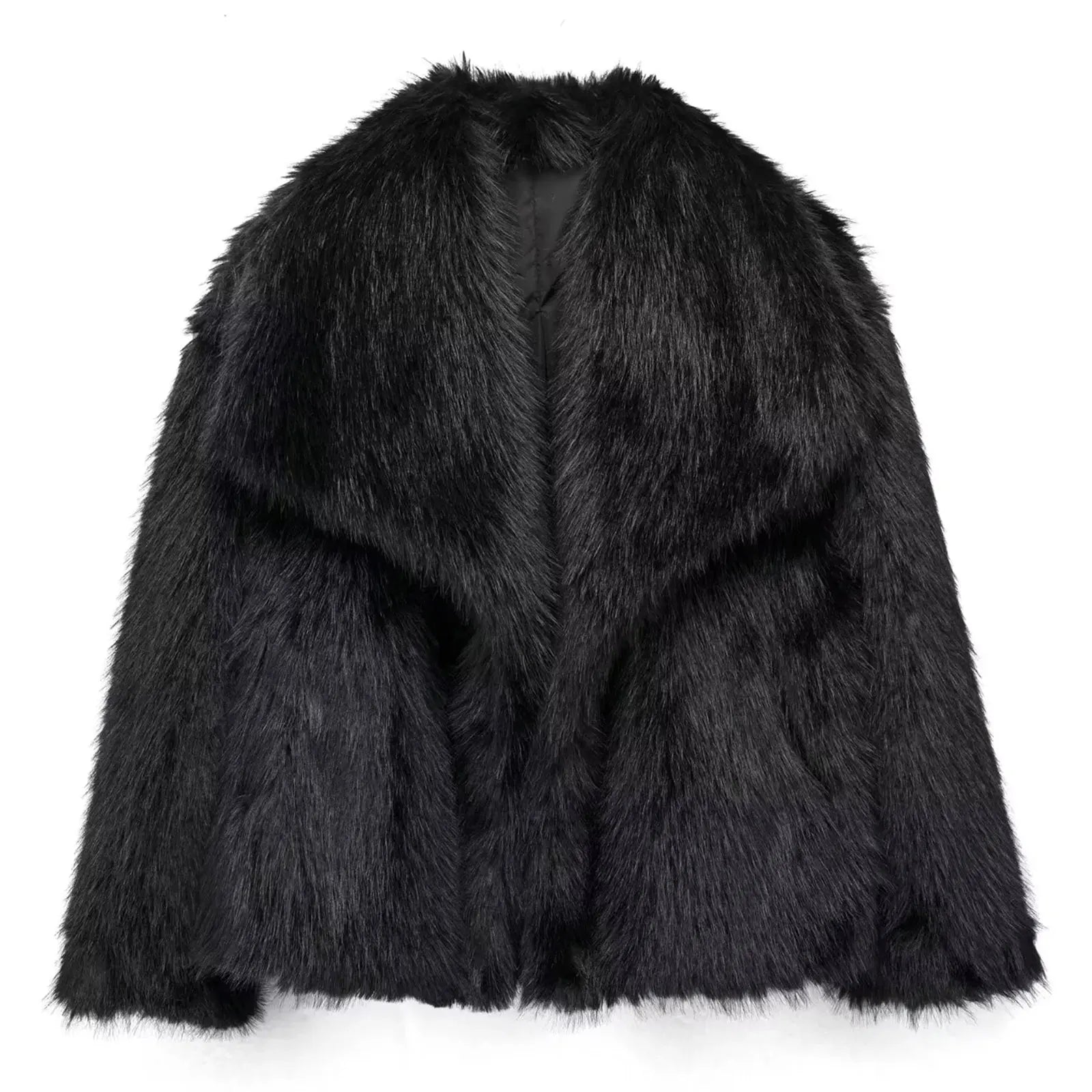 FAUX FUR COAT WITH LAPEL COLLAR
