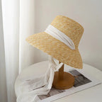 STRAW HAT WITH LACE BAND AND WIDE BRIM Test