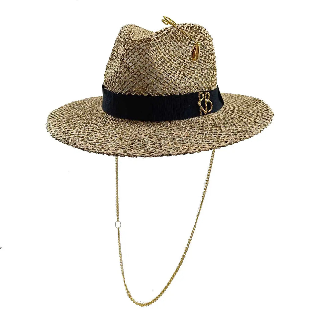STRAW HAT WITH LACE BAND AND WIDE BRIM