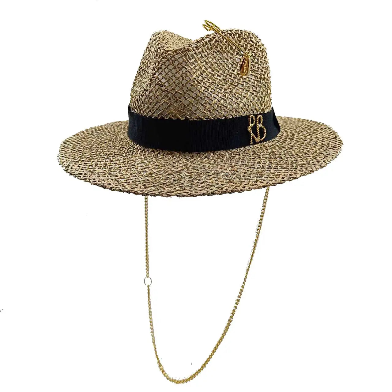 STRAW HAT WITH LACE BAND AND WIDE BRIM