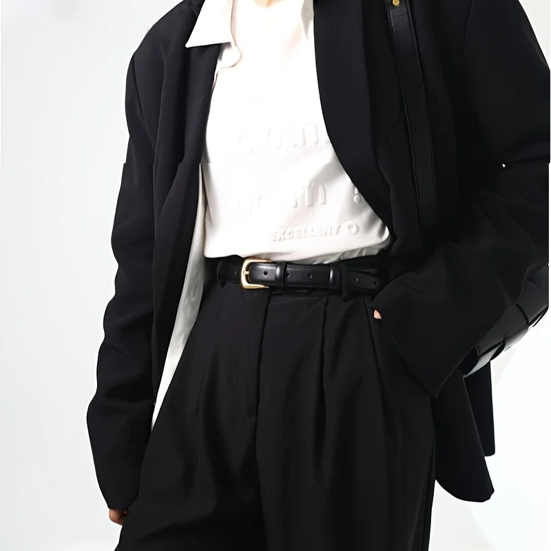 BLACK JEANS BELT WITH DECORATIVE BUCKLE