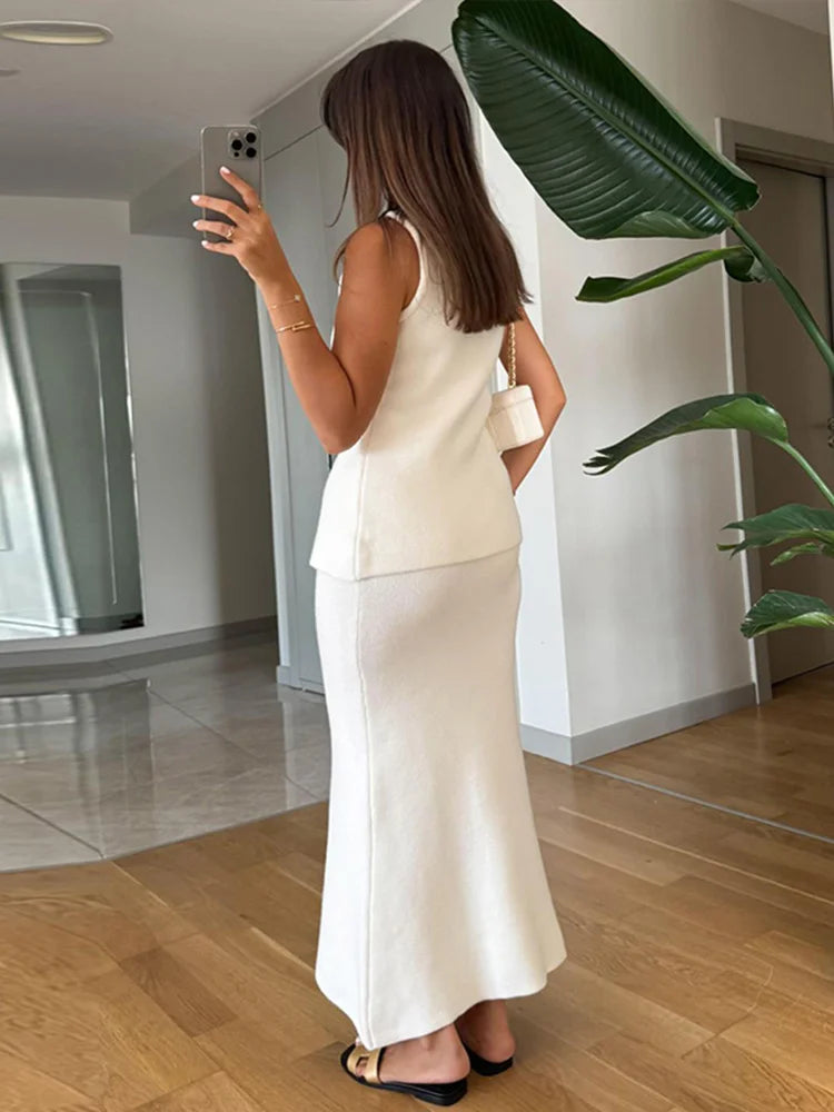 KNIT WAISTCOAT & MIDI SKIRT SET