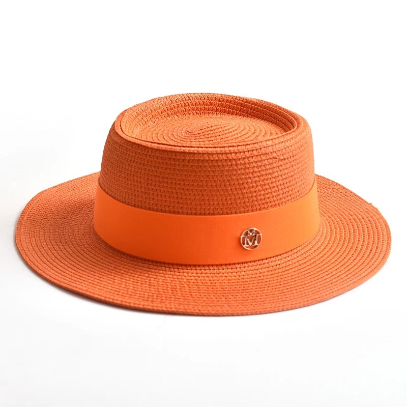 WOMEN’S STRAW SUN HAT WITH FLAT BRIM & RIBBON