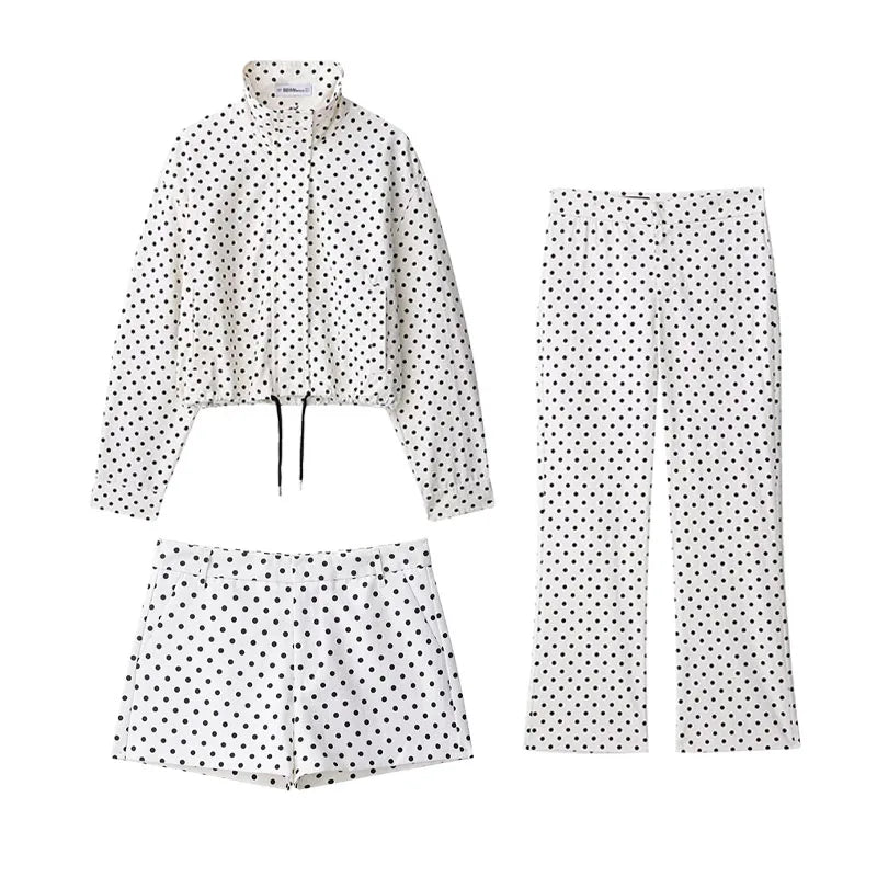 POLKA DOT ZIPPER JACKET WITH TURTLENECK