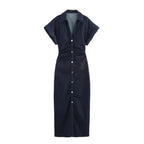 DENIM MIDI DRESS WITH LAPEL AND SIDE ZIPPER Test