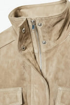 WOMEN’S SHORT SUEDE JACKET ZIPPER POCKETS SOLELII