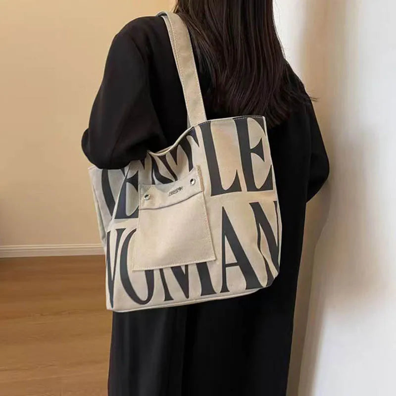 SINGLE SHOULDER LETTER TOTE BAG