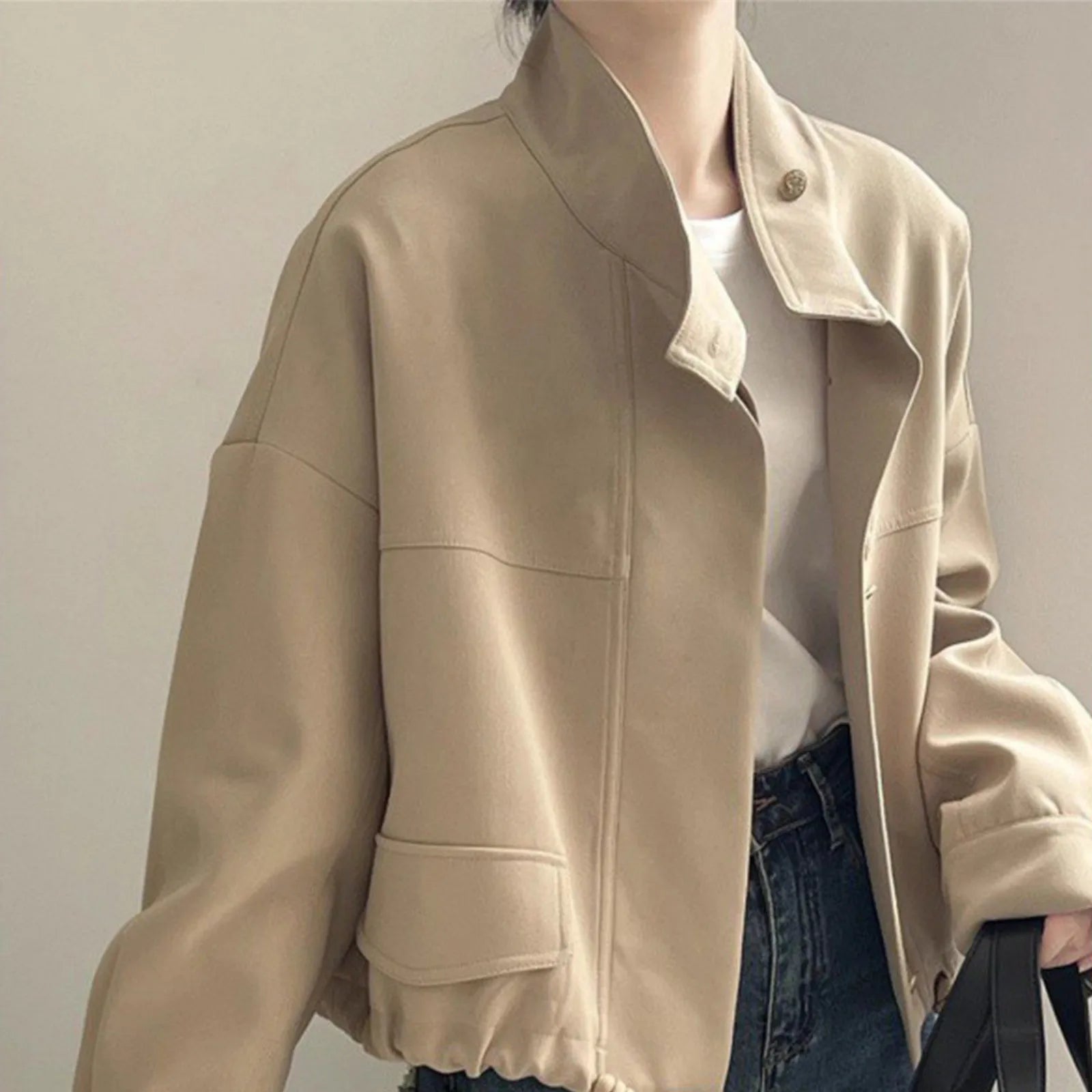 WOMEN'S SOLID COLOR CROPPED JACKET