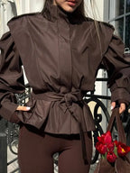 CROPPED APRICOT TRENCH COAT WITH BELT SOLELII