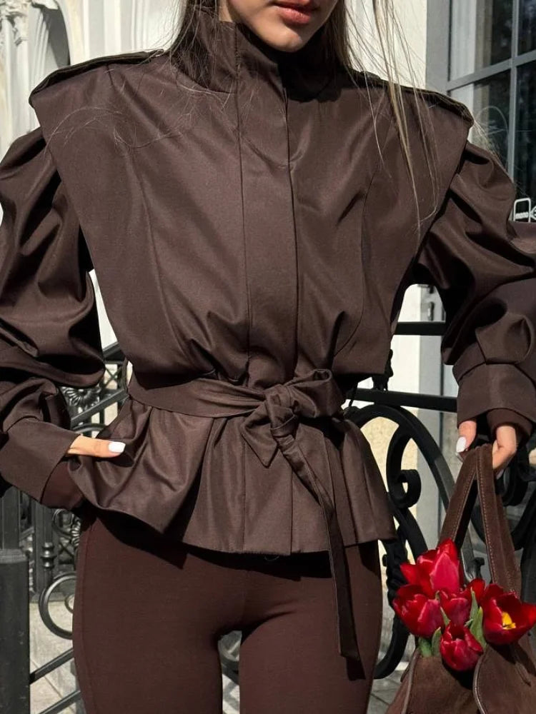 CROPPED APRICOT TRENCH COAT WITH BELT