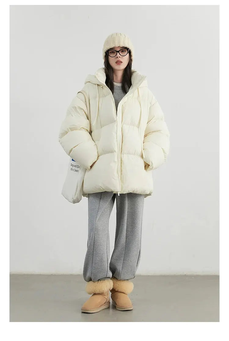 WOMEN’S HOODED DOWN PUFFER JACKET WHITE DUCK DOWN SOLELII