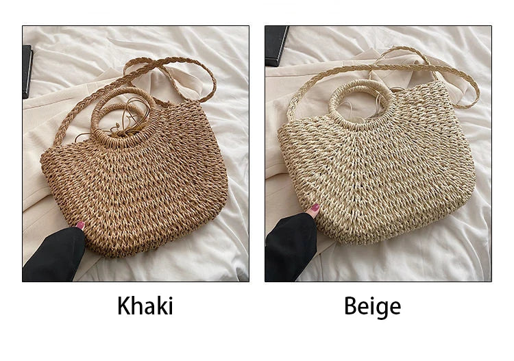 WOVEN STRAW BUCKET STRING BAG