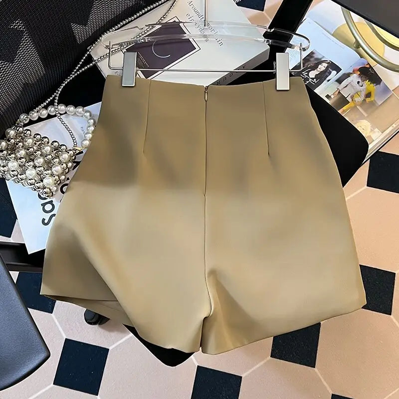 SUMMER HIGH WAIST PLEATED WIDE LEG SHORTS