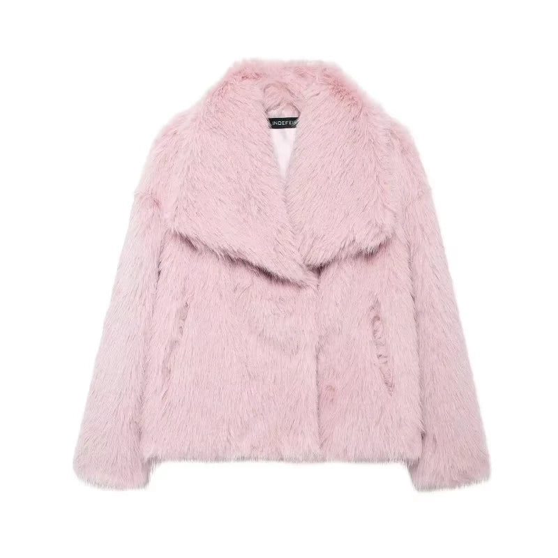 FAUX FUR COAT WITH LAPEL COLLAR