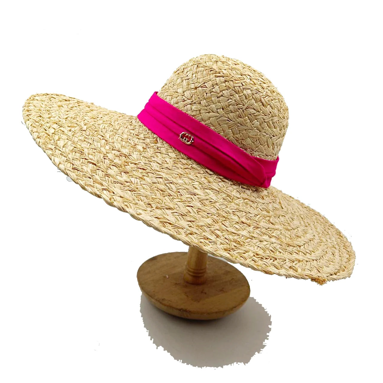 STRAW HAT WITH LACE BAND AND WIDE BRIM