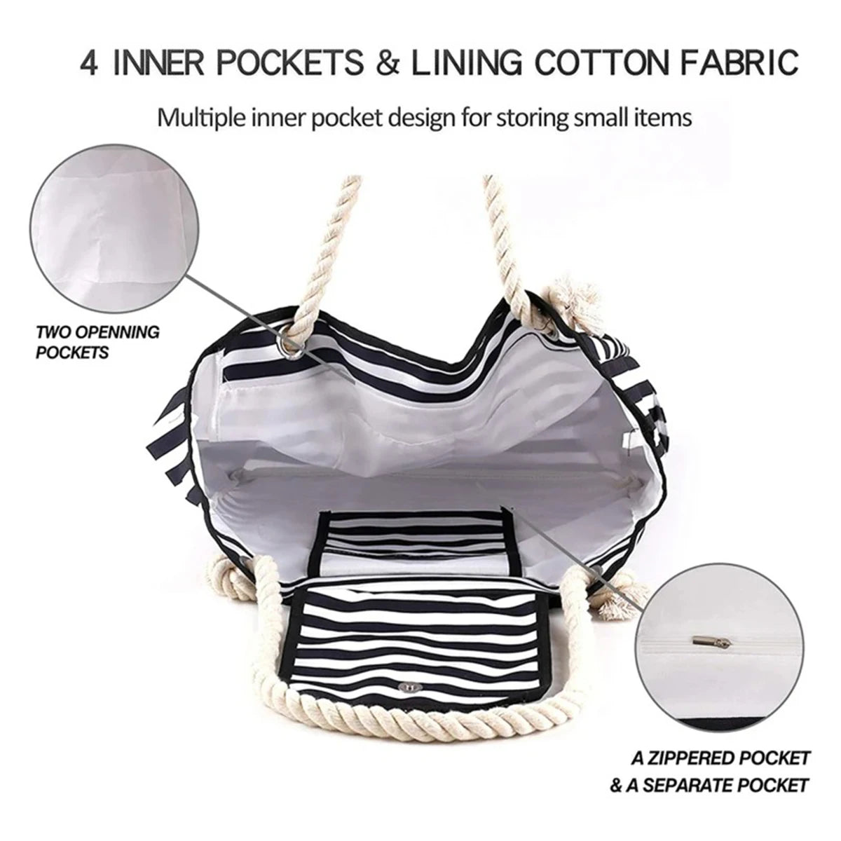 STRIPED BEACH BAG, FOLDABLE, LIGHTWEIGHT AND WATER RESISTANT
