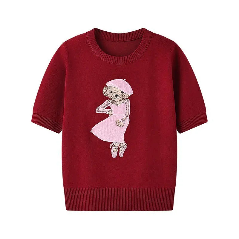 EUROPEAN STYLE LUXURY BEAR KNIT SHORT SLEEVE TOP