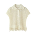 KNIT TASSEL HOLLOW-OUT SHIRT & MINI SKIRT SET SOLELII