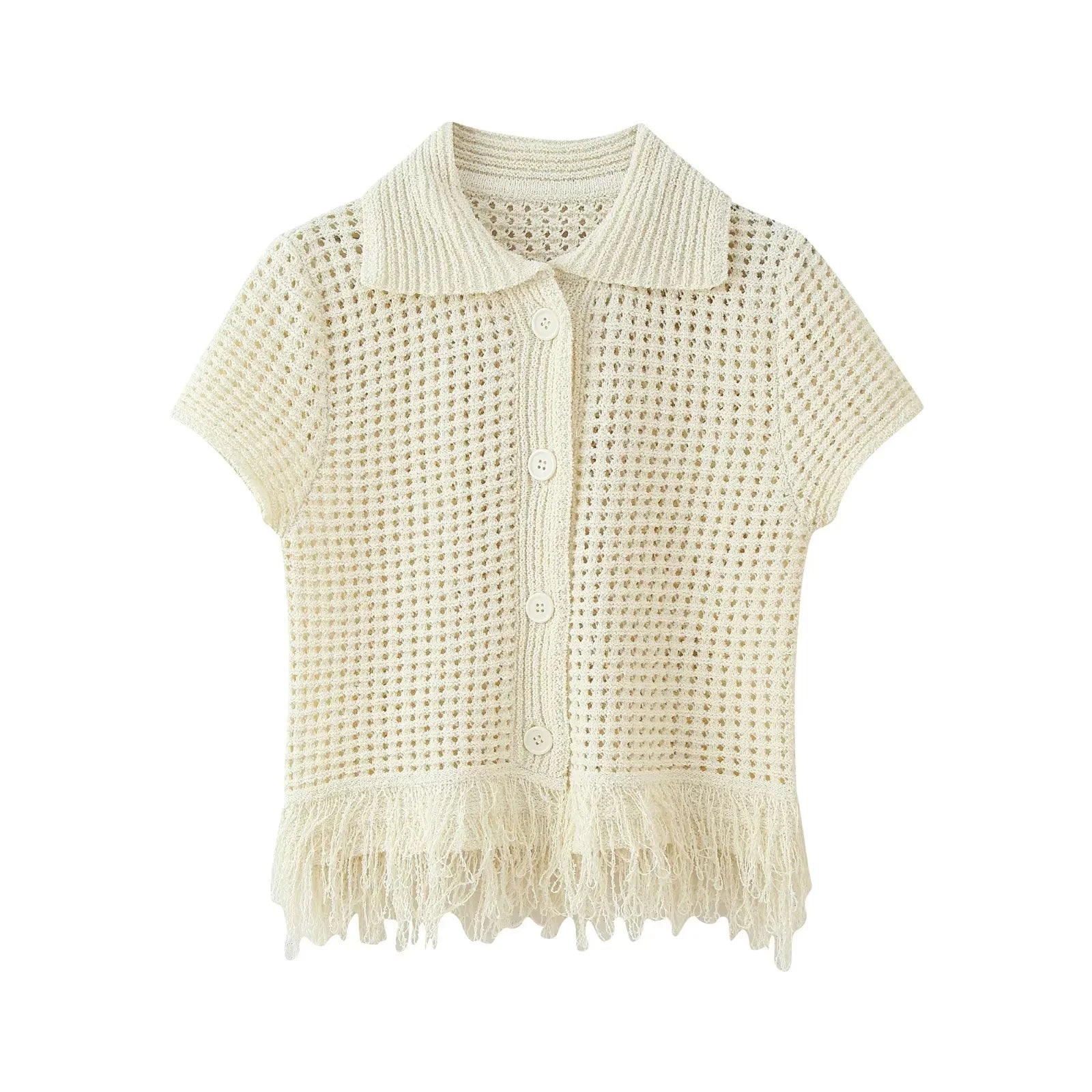 KNIT TASSEL HOLLOW-OUT SHIRT & MINI SKIRT SET