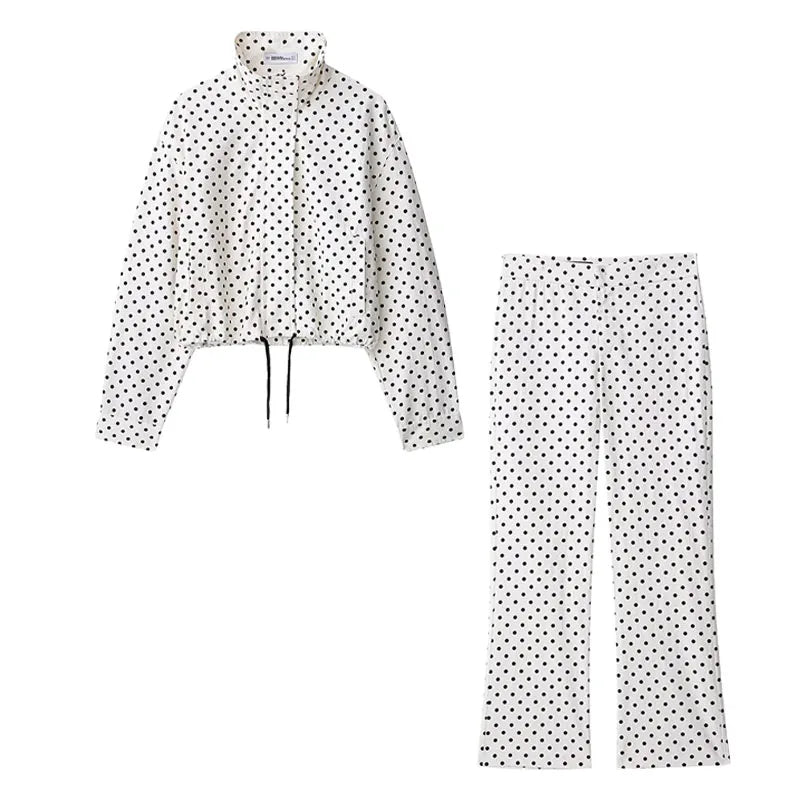 POLKA DOT ZIPPER JACKET WITH TURTLENECK
