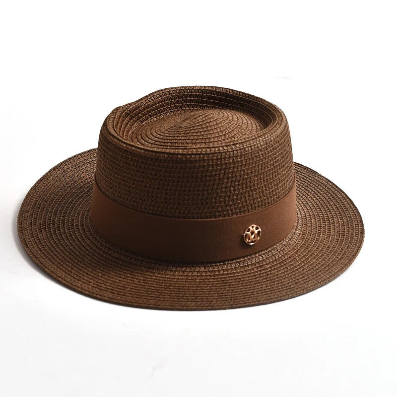 WOMEN’S STRAW SUN HAT WITH FLAT BRIM & RIBBON