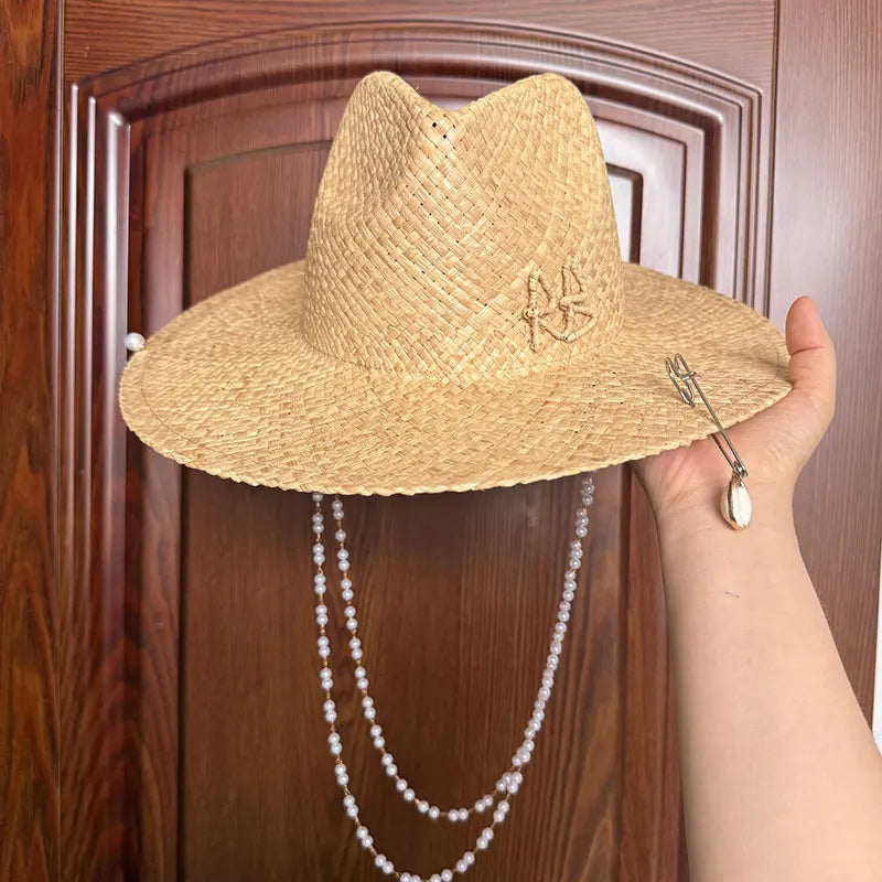PANAMA HAT WITH PEARLS WIDE BRIM ANTI-UV