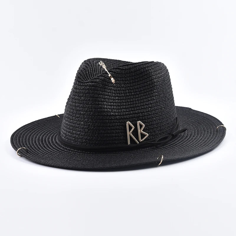 SUMMER STRAW HAT WITH LETTER