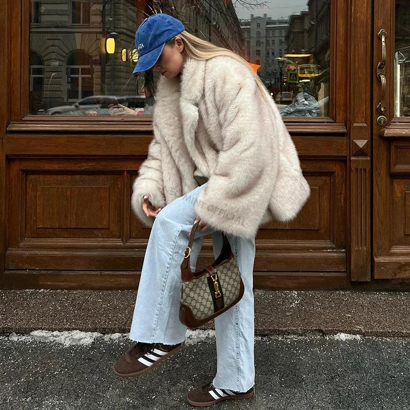 LONG GRADIENT FAUX FUR COAT