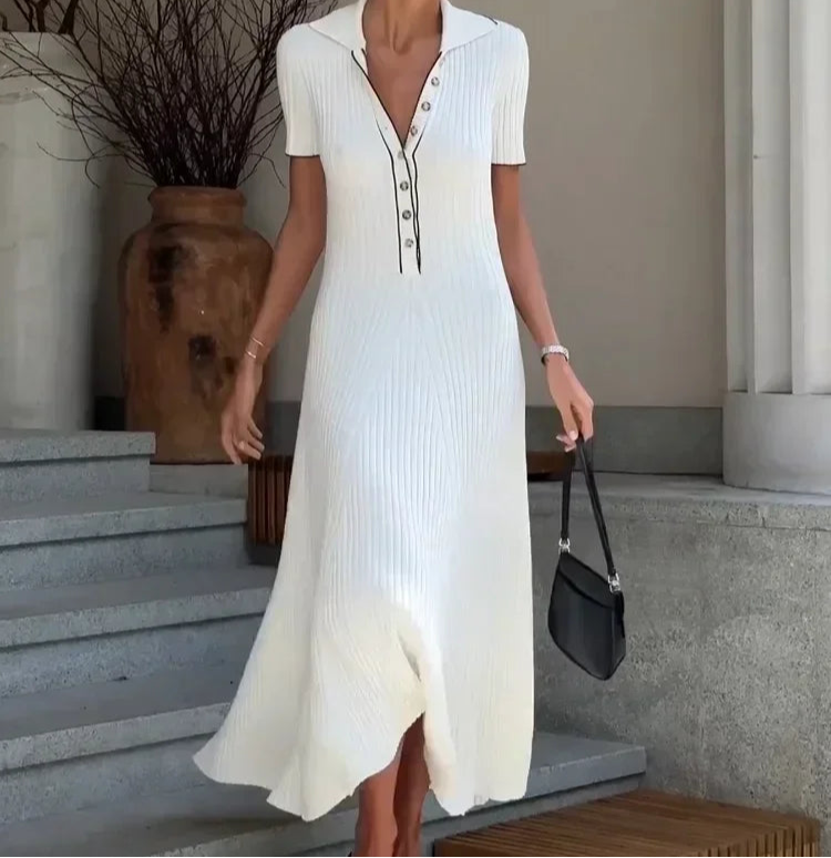 WHITE PATCHWORK KNIT MAXI DRESS