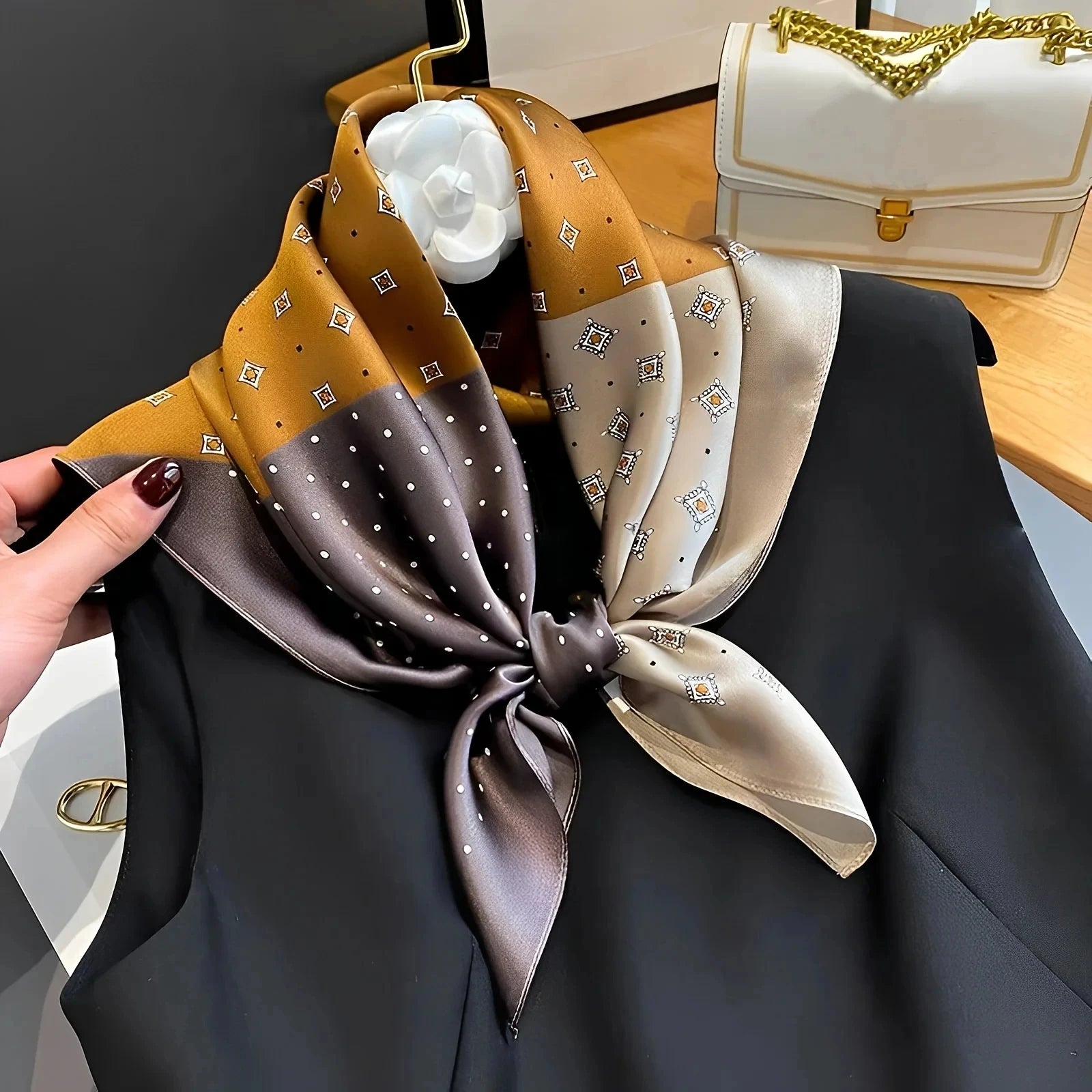 NORDIC STYLE FAUX SILK SQUARE SCARF