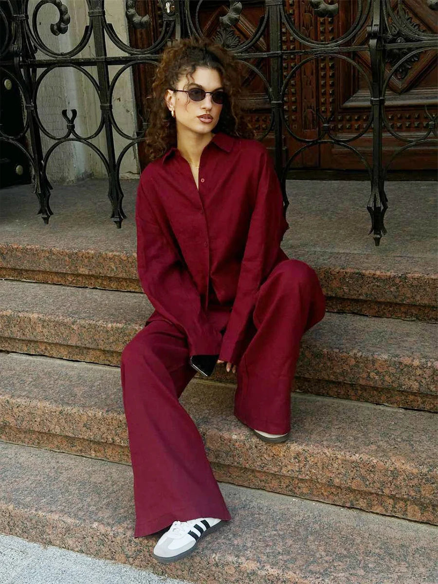 Casual revers blouse en broek set
