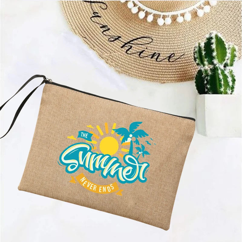 LINEN TRAVEL CLUTCH WITH ZIPPER