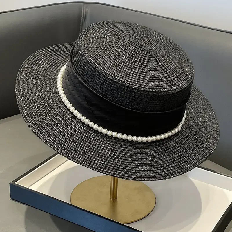 PANAMA HAT WITH PEARLS WIDE BRIM ANTI-UV