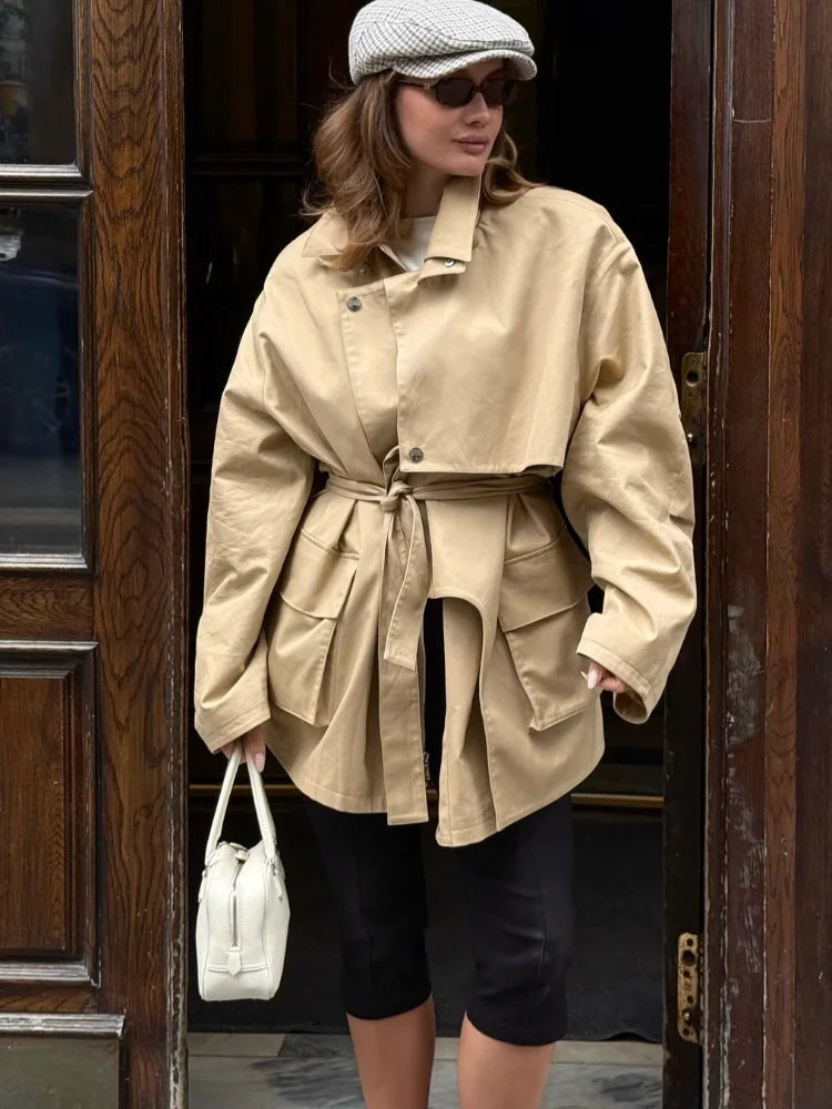 KHAKI TRENCH COAT WITH BELT