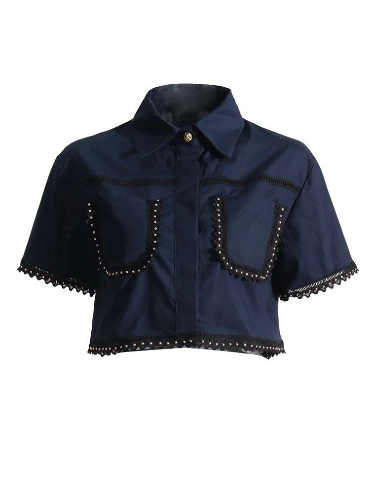 SHORT-SLEEVED SHIRT WITH COLLAR AND HIGH-WAISTED A-LINE SKIRT SET