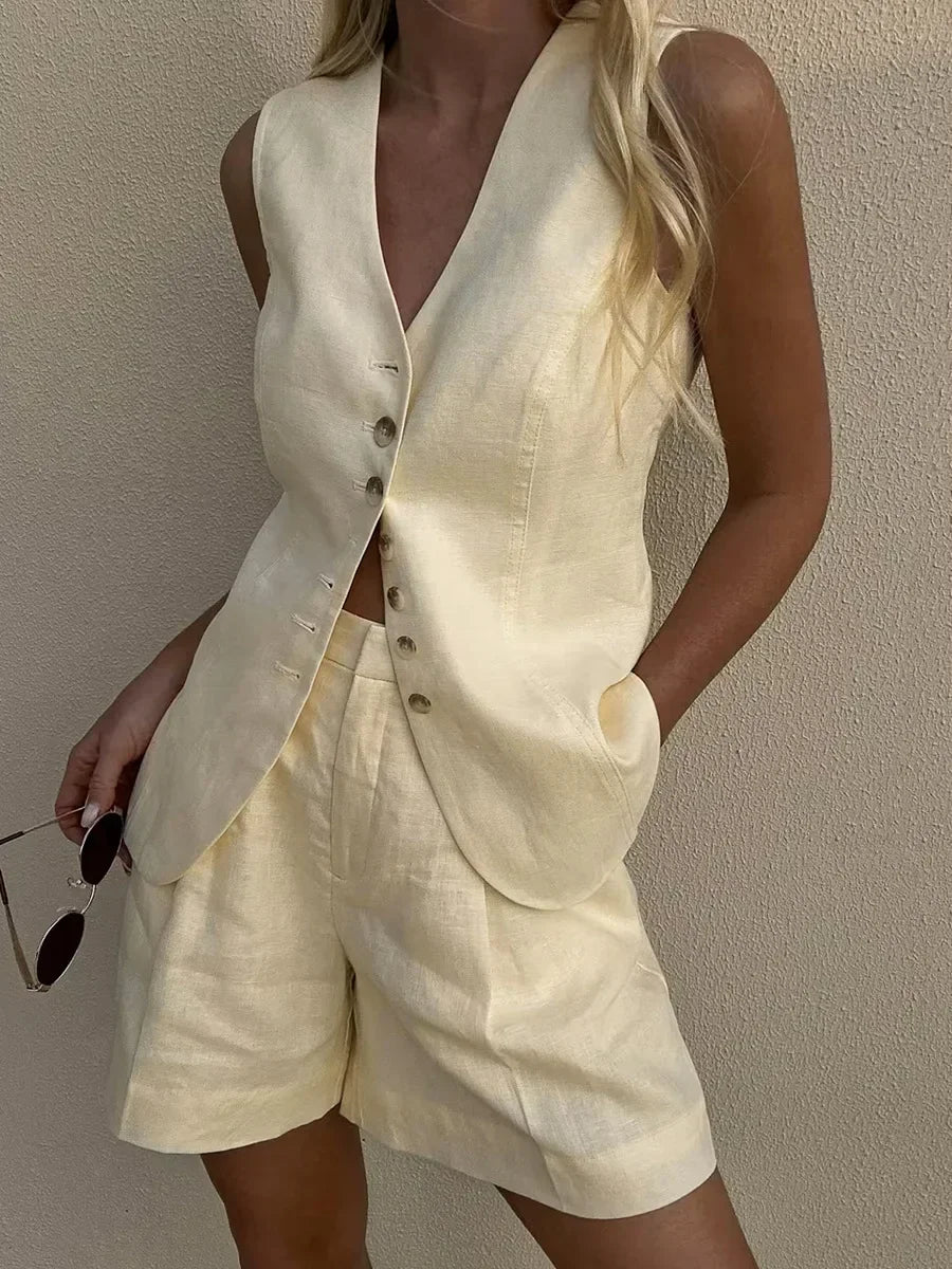 WOLFEEL CASUAL COTTON AND LINEN SET - VEST AND SHORTS