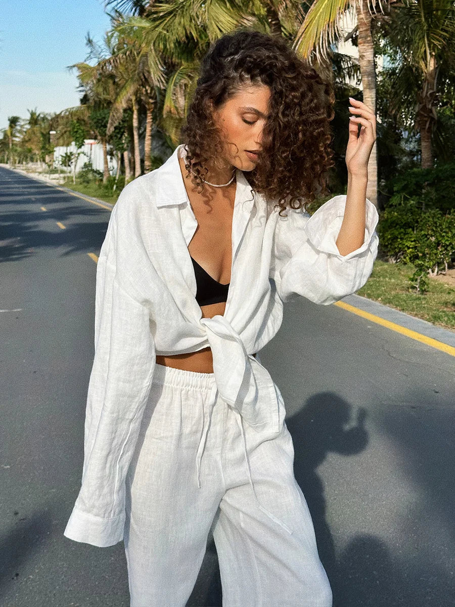 Casual revers blouse en broek set