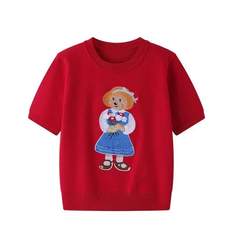 EUROPEAN STYLE LUXURY BEAR KNIT SHORT SLEEVE TOP