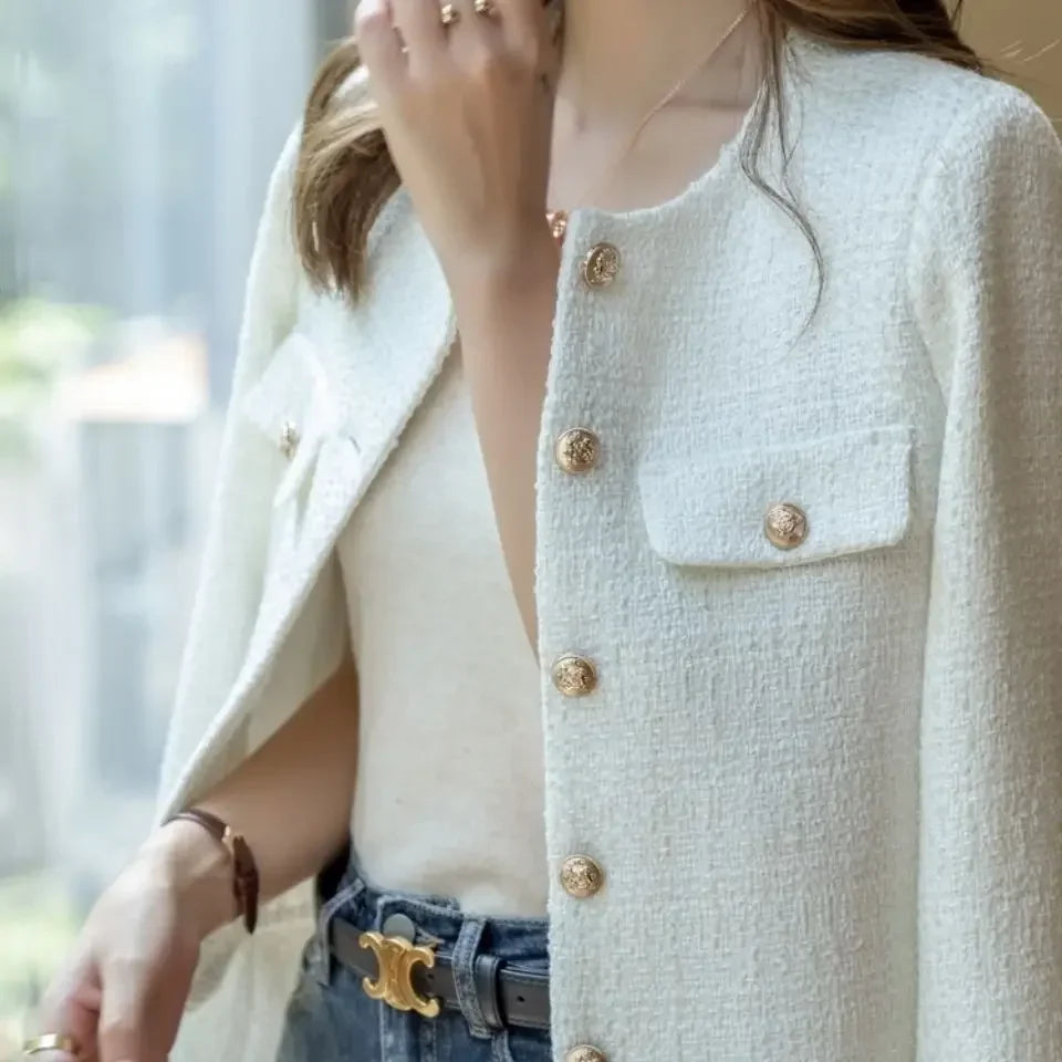 SHORT TWEED COAT WITH GOLD BUTTONS