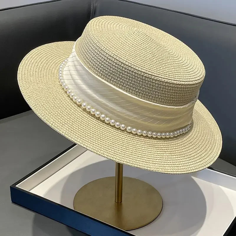 PANAMA HAT WITH PEARLS WIDE BRIM ANTI-UV