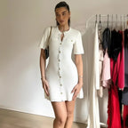 ELEGANT WHITE KNITTED MINI DRESS SOLELII